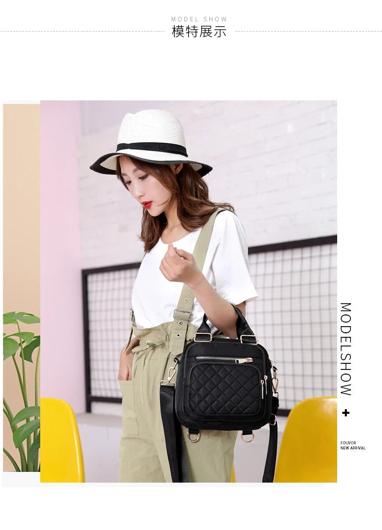 Bolsa feminina vira mochila transversal tiracolo 3 em 1 nylon impermeável multiusos XV-2974