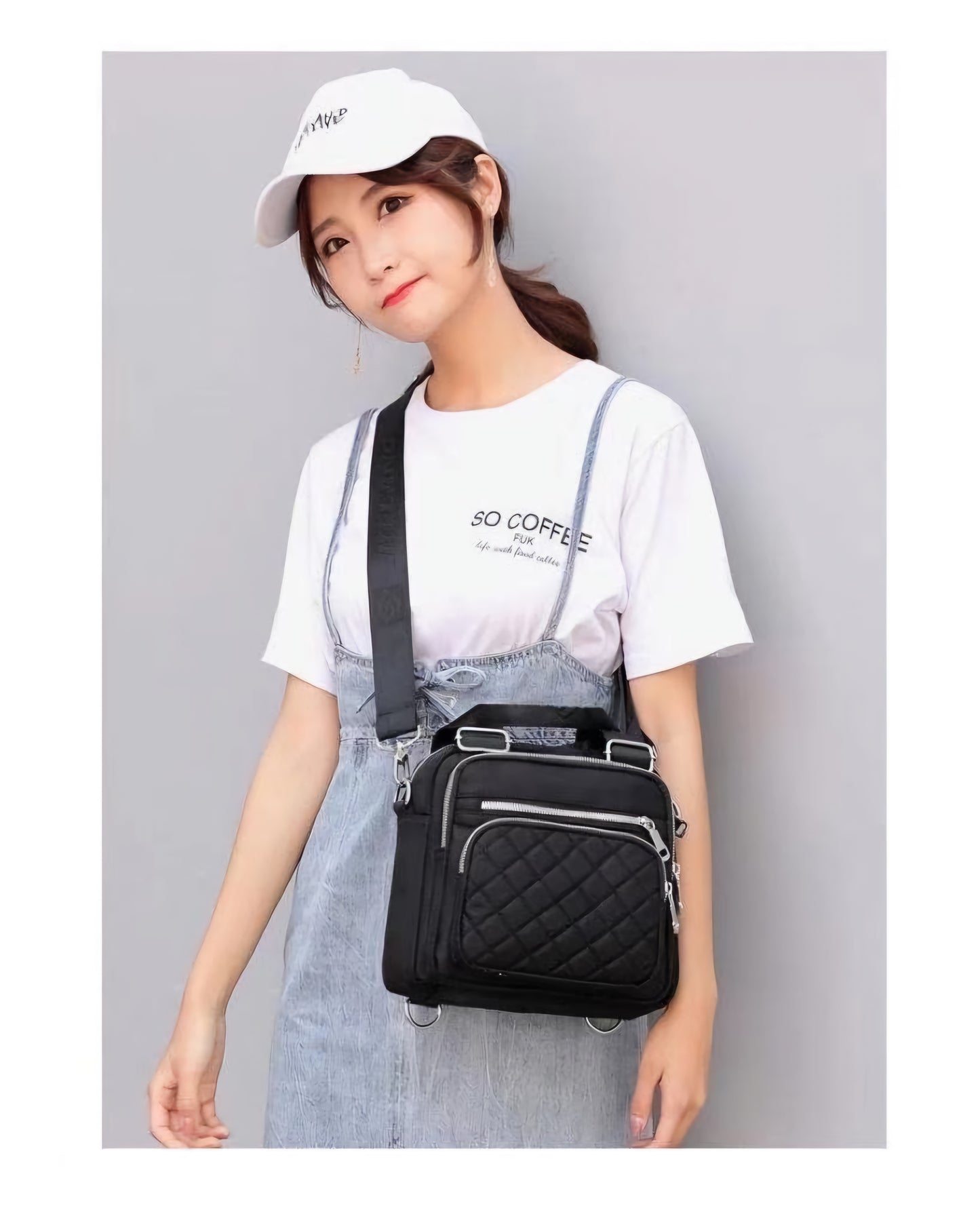 Bolsa feminina vira mochila transversal tiracolo 3 em 1 nylon impermeável multiusos XV-2974