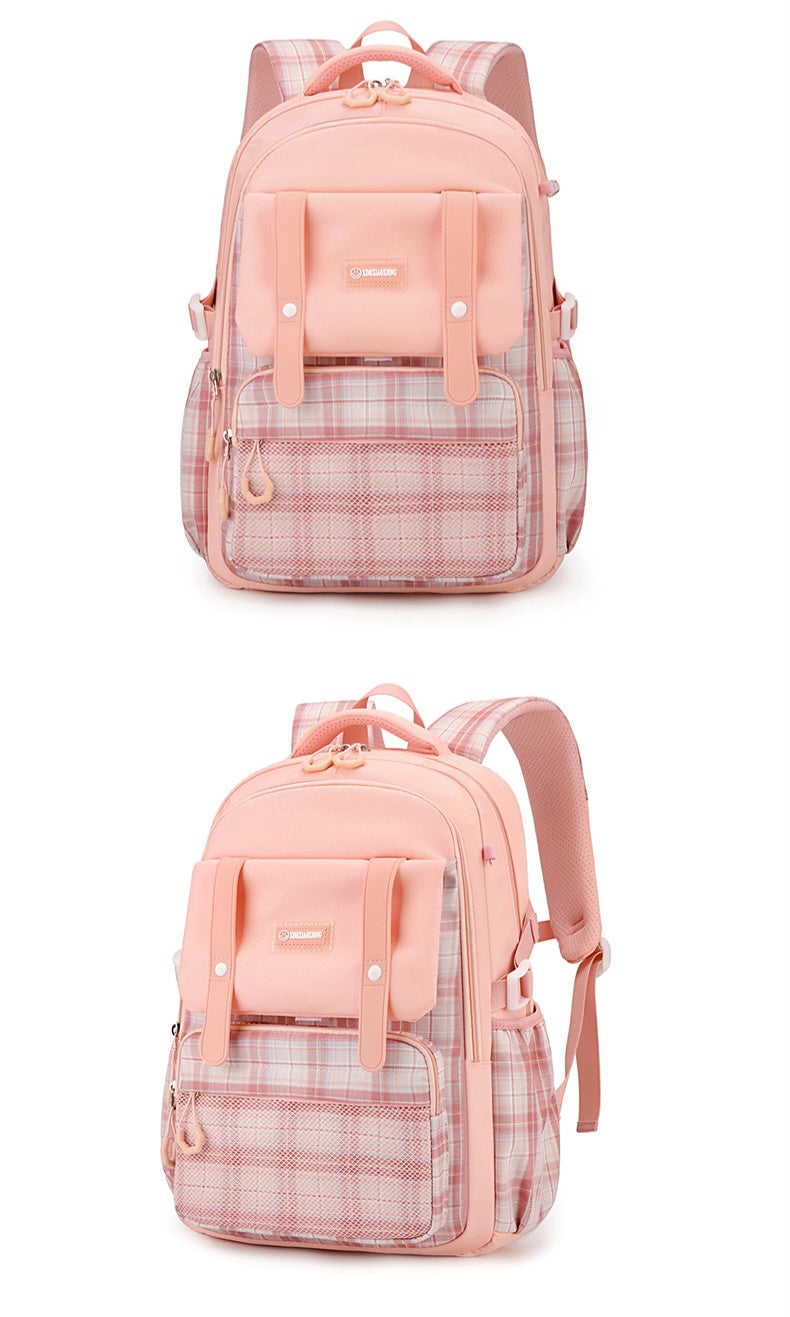 Mochila feminina escolar de grande capacidade nylon impermeável Xadrez 1719