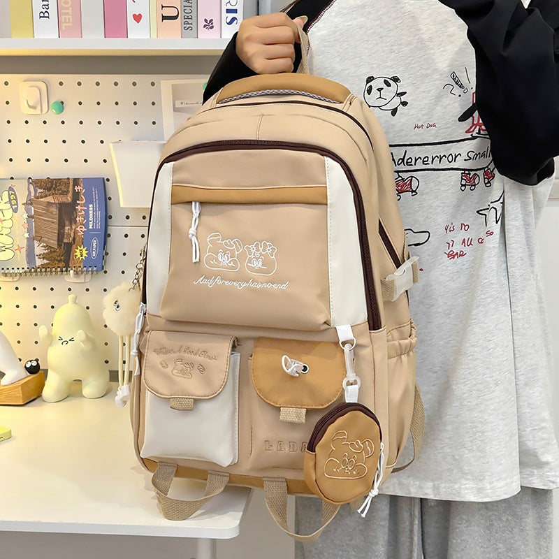 Mochila feminina escolar Multifuncional - Estilo Fofo e Versátil com pingente de grande capacidade impermeável XV-2421