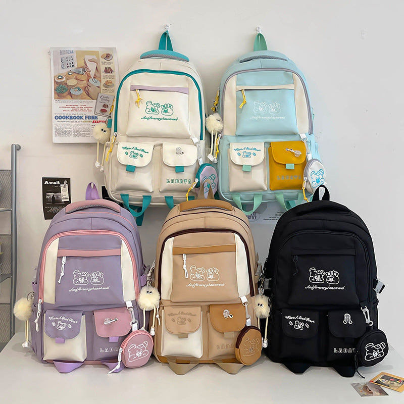 Mochila feminina escolar Multifuncional - Estilo Fofo e Versátil com pingente de grande capacidade impermeável XV-2421