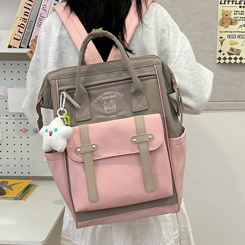 Mochila feminina escolar casual maternidade Multifuncional - Estilo Fofo e Versátil com pingente de grande capacidade impermeável XV-2419