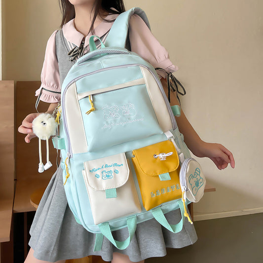 Mochila feminina escolar Multifuncional - Estilo Fofo e Versátil com pingente de grande capacidade impermeável XV-2421