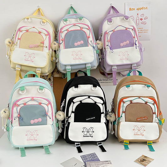 Mochila feminina escolar Multifuncional - Estilo Fofo e Versátil com pingente de grande capacidade impermeável XV-2420