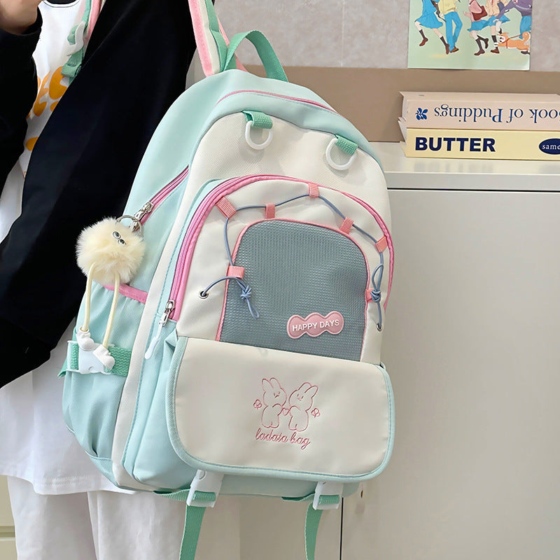 Mochila feminina escolar Multifuncional - Estilo Fofo e Versátil com pingente de grande capacidade impermeável XV-2420