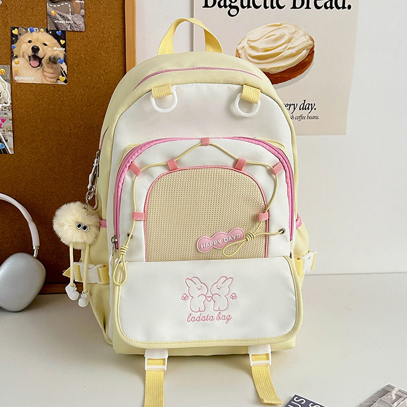 Mochila feminina escolar Multifuncional - Estilo Fofo e Versátil com pingente de grande capacidade impermeável XV-2420