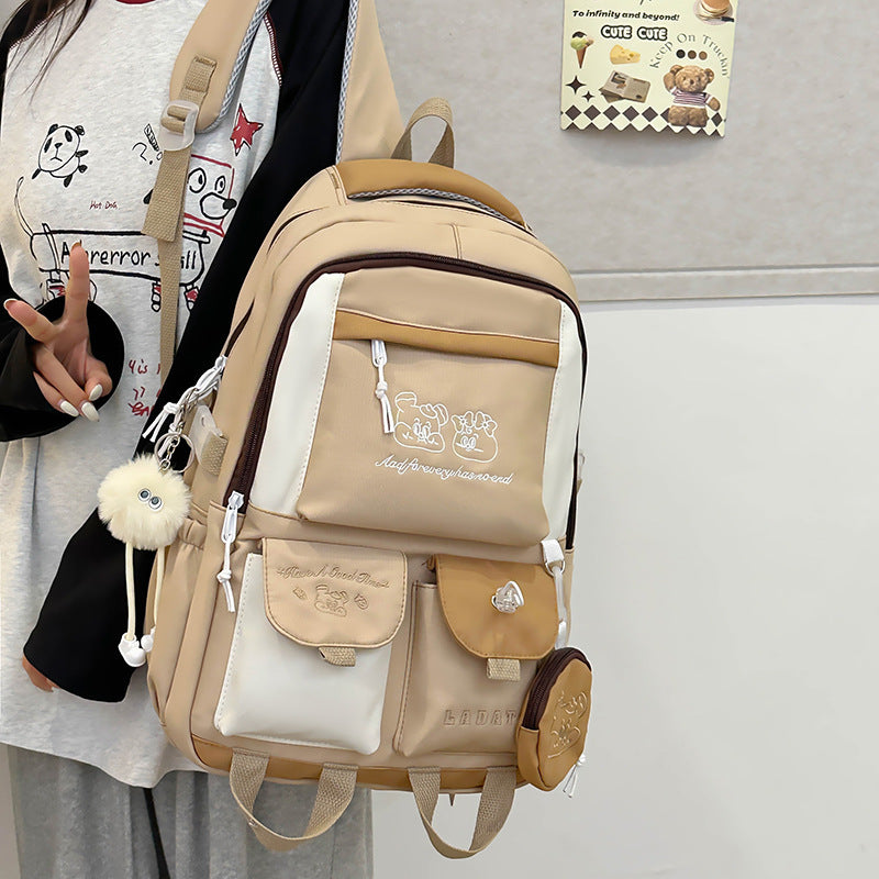 Mochila feminina escolar Multifuncional - Estilo Fofo e Versátil com pingente de grande capacidade impermeável XV-2421