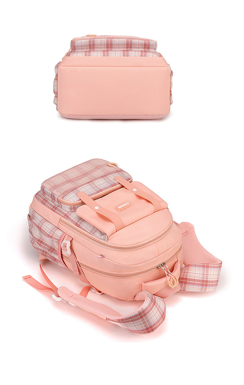 Mochila feminina escolar de grande capacidade nylon impermeável Xadrez 1719