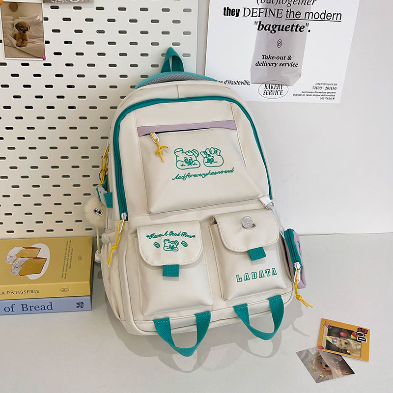 Mochila feminina escolar Multifuncional - Estilo Fofo e Versátil com pingente de grande capacidade impermeável XV-2421