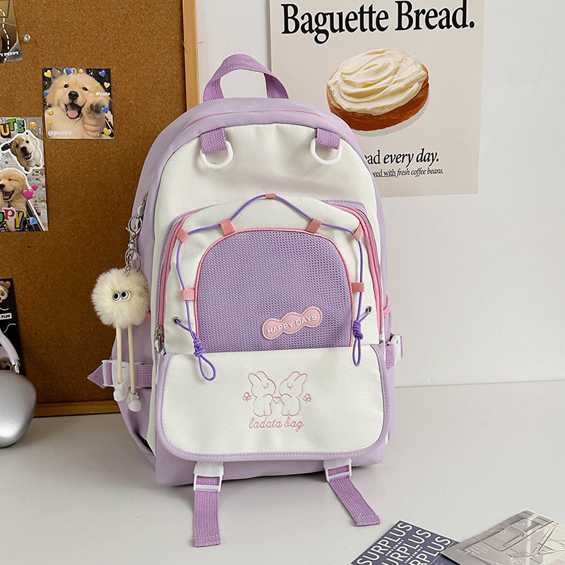 Mochila feminina escolar Multifuncional - Estilo Fofo e Versátil com pingente de grande capacidade impermeável XV-2420