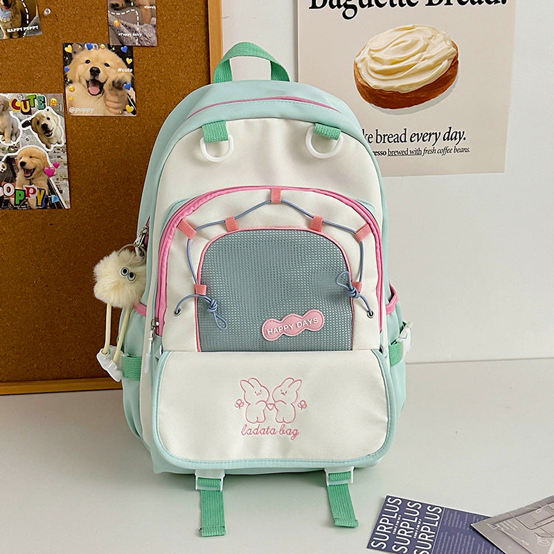 Mochila feminina escolar Multifuncional - Estilo Fofo e Versátil com pingente de grande capacidade impermeável XV-2420