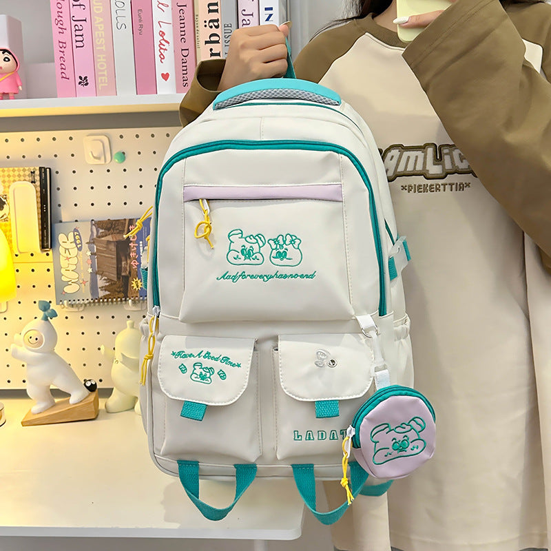 Mochila feminina escolar Multifuncional - Estilo Fofo e Versátil com pingente de grande capacidade impermeável XV-2421