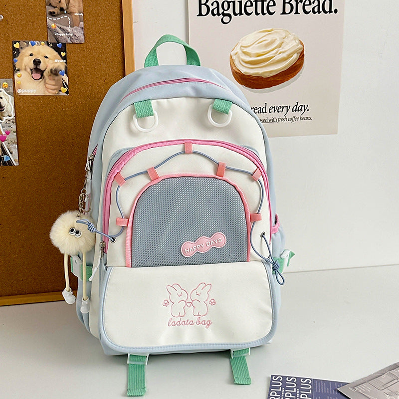 Mochila feminina escolar Multifuncional - Estilo Fofo e Versátil com pingente de grande capacidade impermeável XV-2420