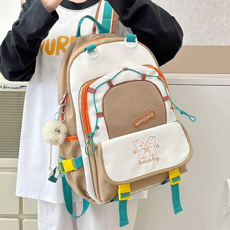 Mochila feminina escolar Multifuncional - Estilo Fofo e Versátil com pingente de grande capacidade impermeável XV-2420