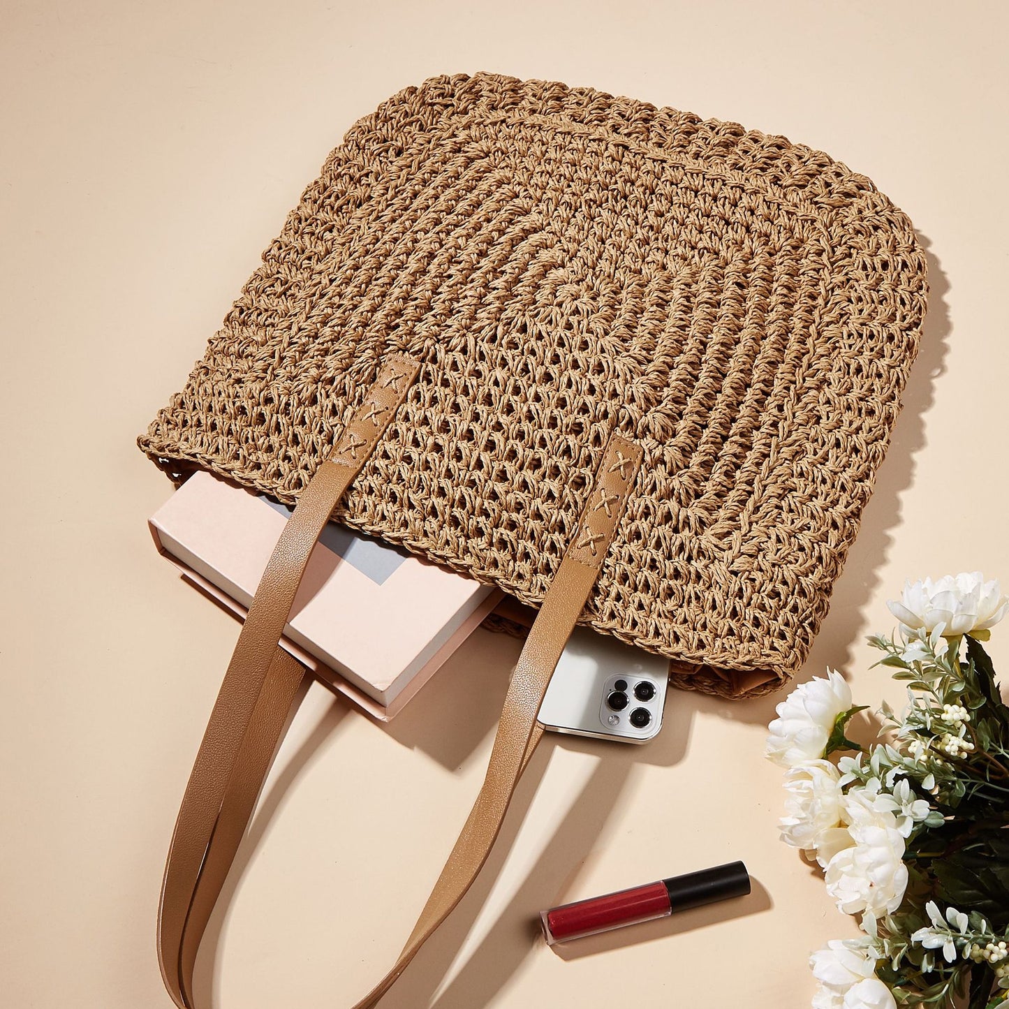Bolsa feminina de palha Grande saco com Alça ombro Design Rústico HL12-30