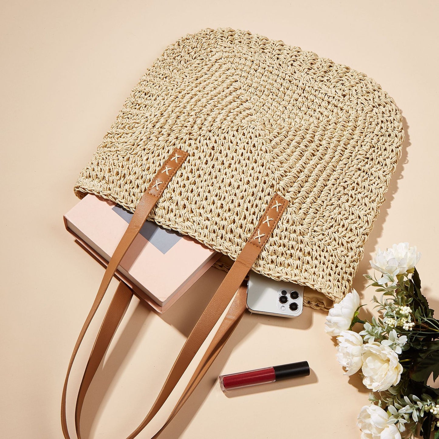 Bolsa feminina de palha Grande saco com Alça ombro Design Rústico HL12-30