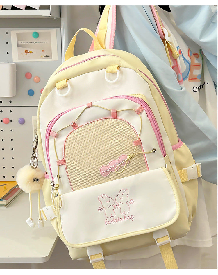 Mochila feminina escolar Multifuncional - Estilo Fofo e Versátil com pingente de grande capacidade impermeável XV-2420
