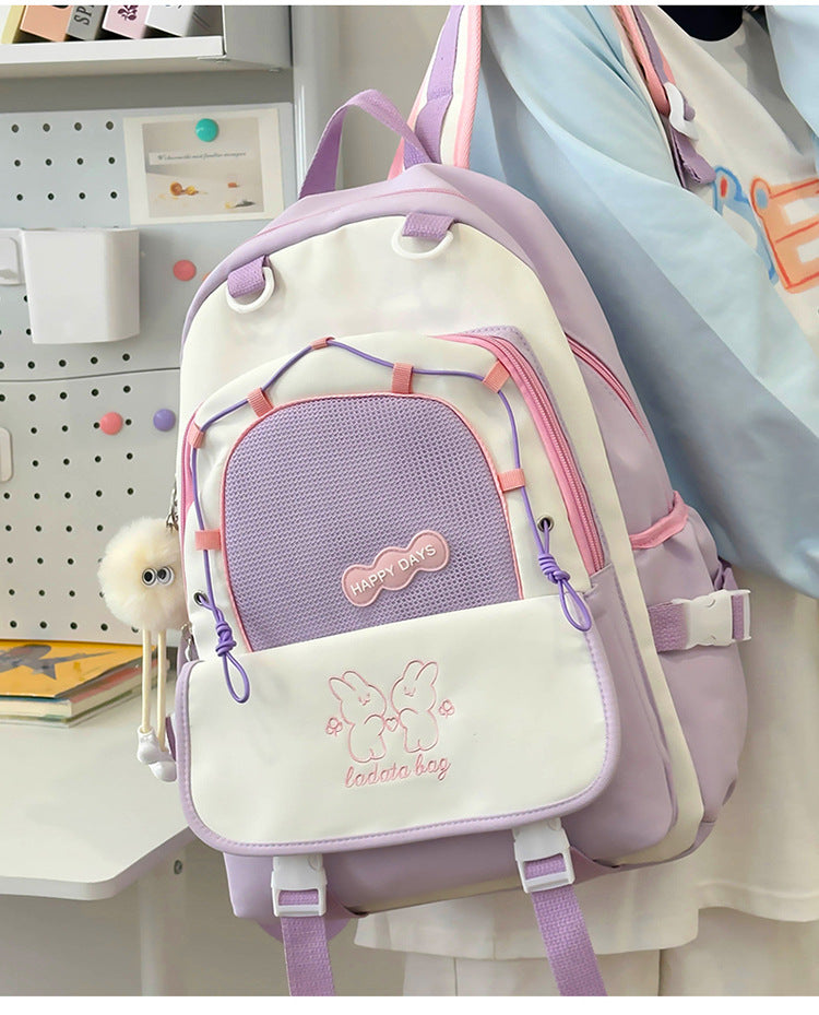 Mochila feminina escolar Multifuncional - Estilo Fofo e Versátil com pingente de grande capacidade impermeável XV-2420