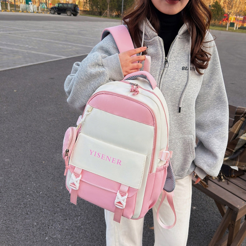 Mochila feminina escolar Multifuncional - Estilo Fofo e Versátil com pingente de grande capacidade impermeável XV-2422