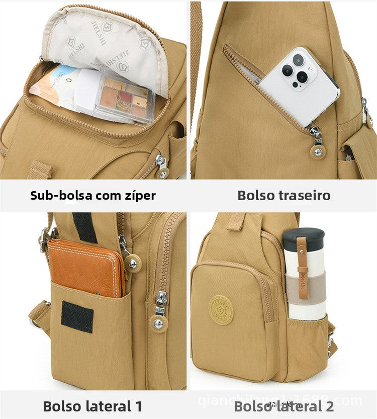 Mochila Bolsa Transversal Compacta Unissex – Uso de Ombro ou Costas, Material Impermeável, Leve e Versátil XV-2411