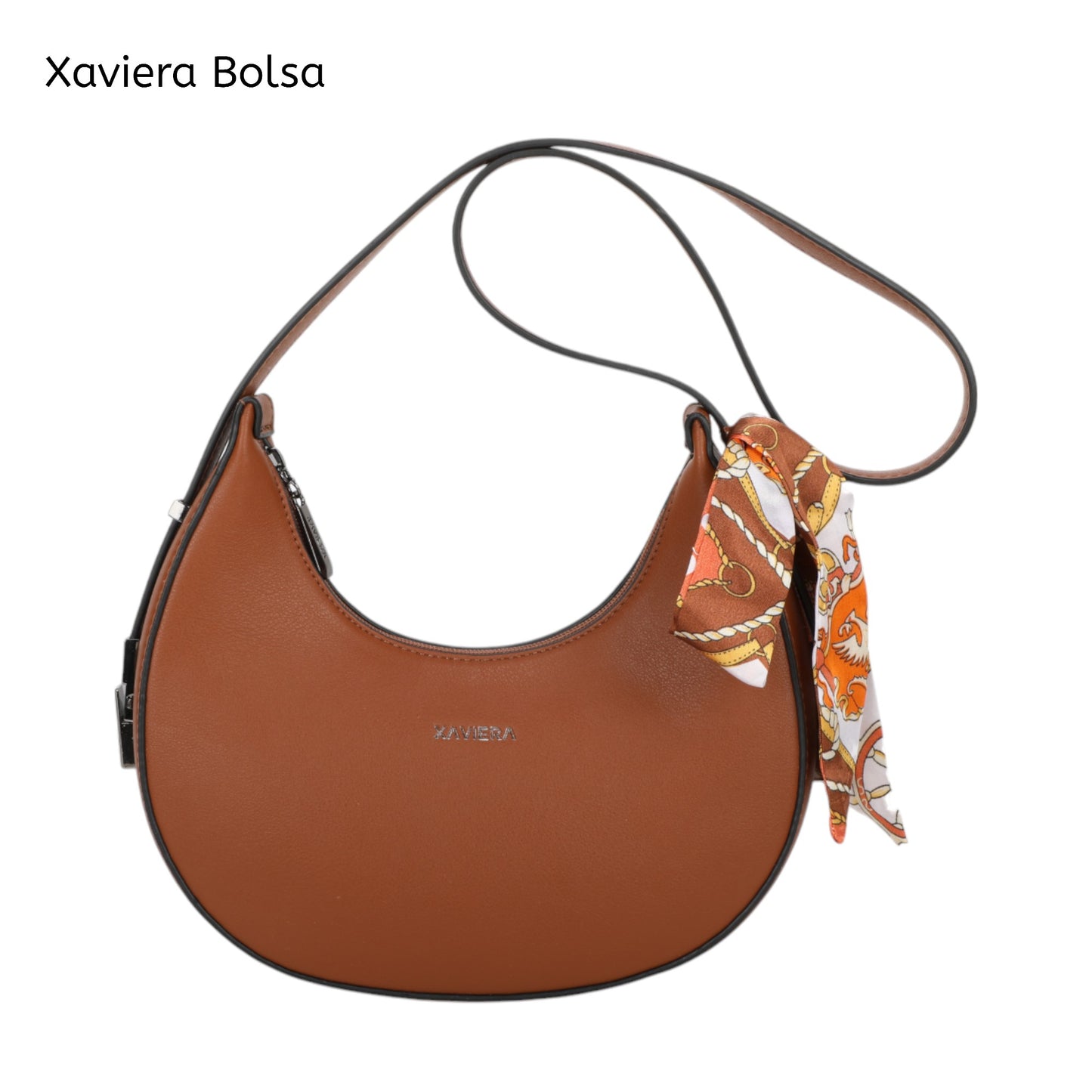 XAVIERA Bolsa Feminina Meia-Lua com Lenço Decorativo – Ref. WX-1615