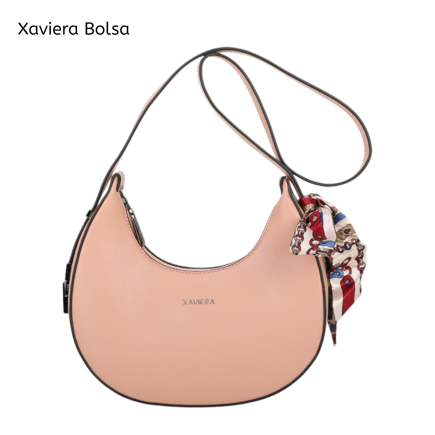 XAVIERA Bolsa Feminina Meia-Lua com Lenço Decorativo – Ref. WX-1615
