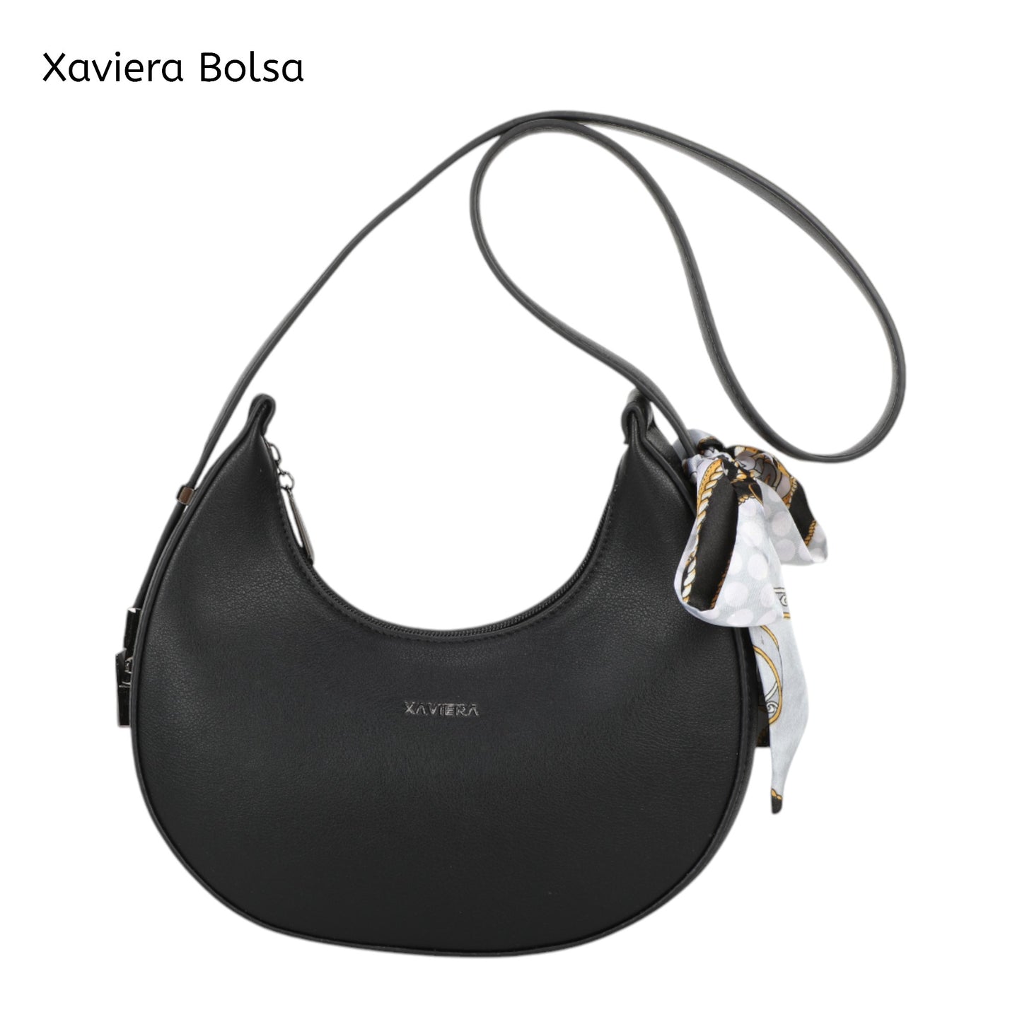 XAVIERA Bolsa Feminina Meia-Lua com Lenço Decorativo – Ref. WX-1615