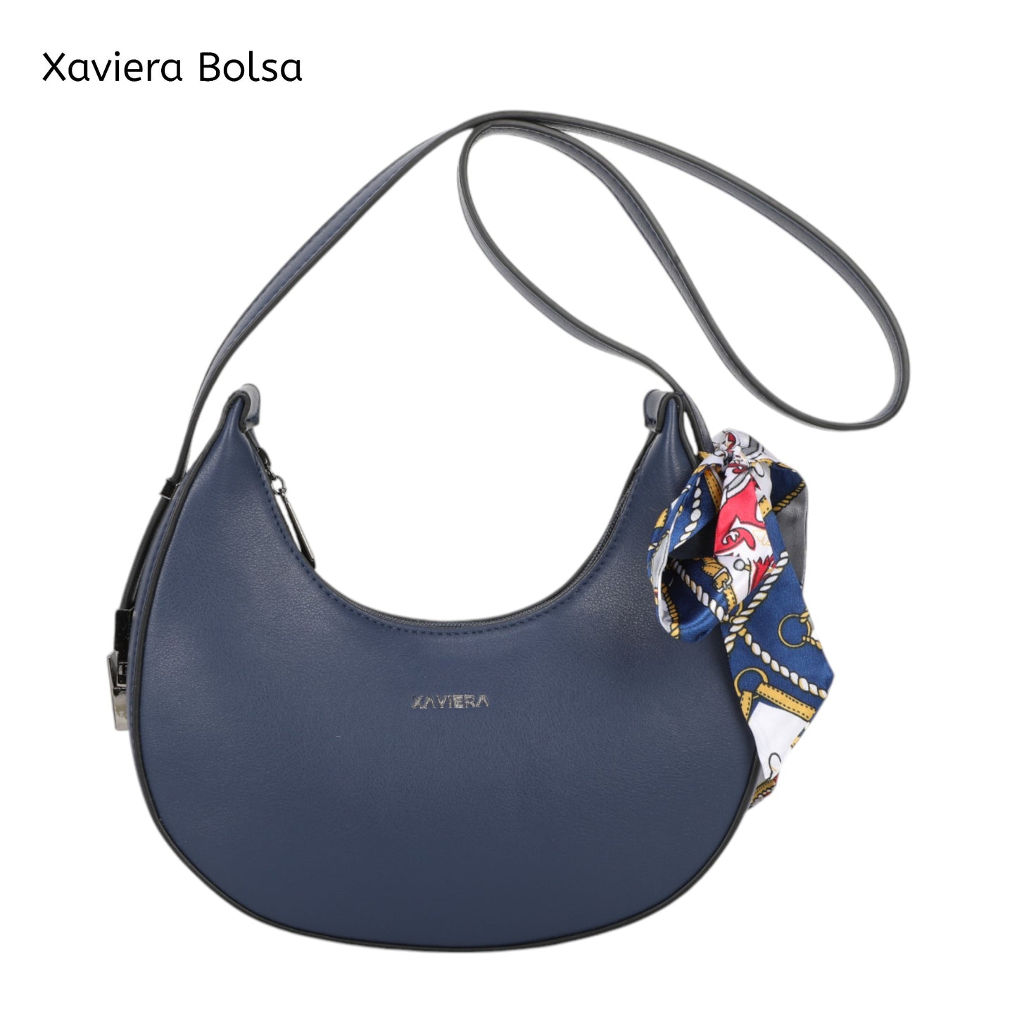 XAVIERA Bolsa Feminina Meia-Lua com Lenço Decorativo – Ref. WX-1615