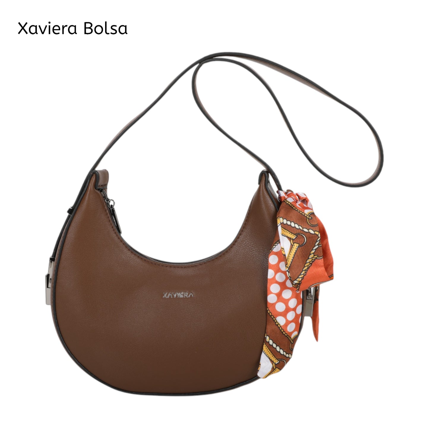 XAVIERA Bolsa Feminina Meia-Lua com Lenço Decorativo – Ref. WX-1615