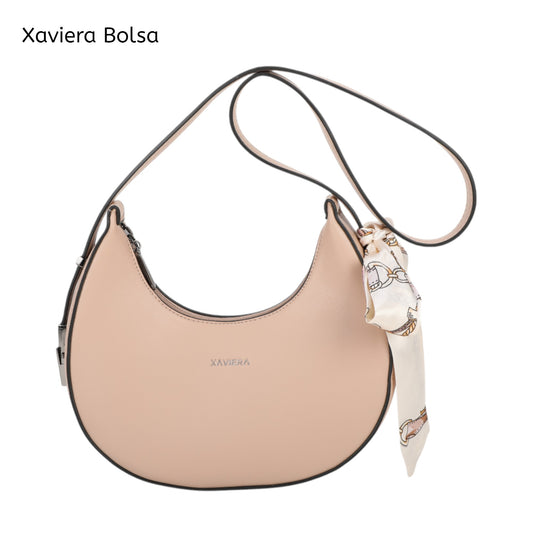 XAVIERA Bolsa Feminina Meia-Lua com Lenço Decorativo – Ref. WX-1615