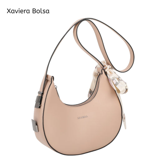 XAVIERA Bolsa Feminina Meia-Lua com Lenço Decorativo – Ref. WX-1615