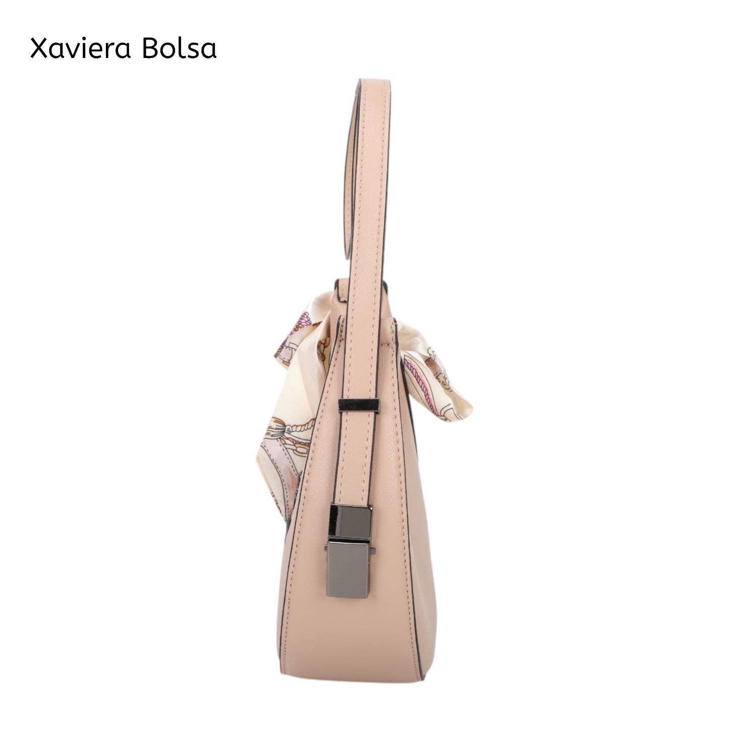 XAVIERA Bolsa Feminina Meia-Lua com Lenço Decorativo – Ref. WX-1615
