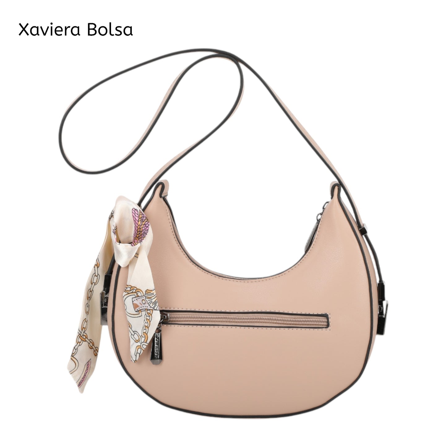 XAVIERA Bolsa Feminina Meia-Lua com Lenço Decorativo – Ref. WX-1615