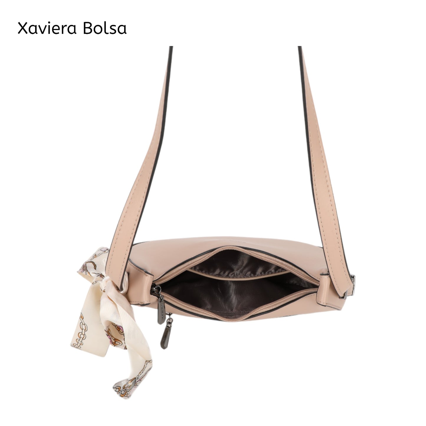 XAVIERA Bolsa Feminina Meia-Lua com Lenço Decorativo – Ref. WX-1615