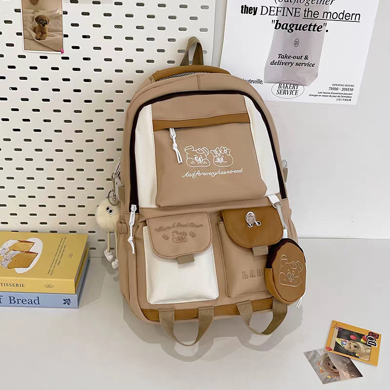Mochila feminina escolar Multifuncional - Estilo Fofo e Versátil com pingente de grande capacidade impermeável XV-2421