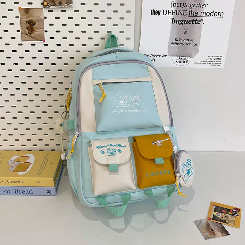 Mochila feminina escolar Multifuncional - Estilo Fofo e Versátil com pingente de grande capacidade impermeável XV-2421