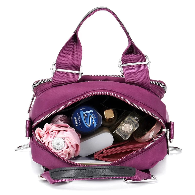 Bolsa feminina vira mochila transversal tiracolo 3 em 1 nylon impermeável multiusos XV-4070