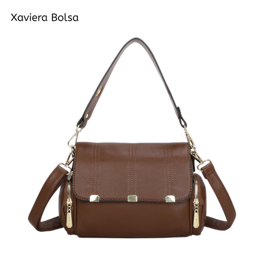 XAVIERA Bolsa Feminina Estilo Vintage com Aba Frontal e Alça Larga – Ref. WX-1635