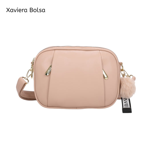 XAVIERA Bolsa Transversal Feminina com 2 Compartimentos e Pompom – Ref. WX-1619