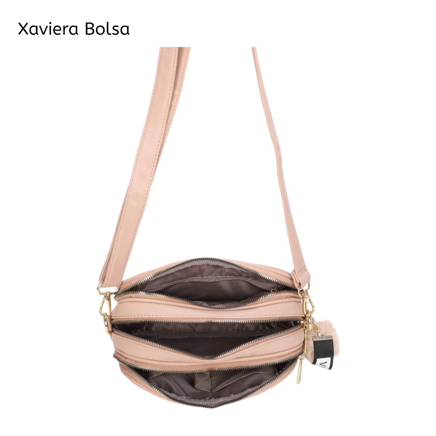 XAVIERA Bolsa Transversal Feminina com 2 Compartimentos e Pompom – Ref. WX-1619