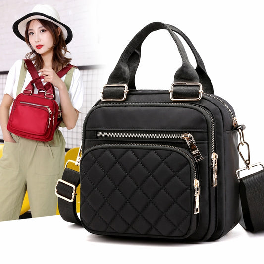 Bolsa feminina vira mochila transversal tiracolo 3 em 1 nylon impermeável multiusos XV-2974