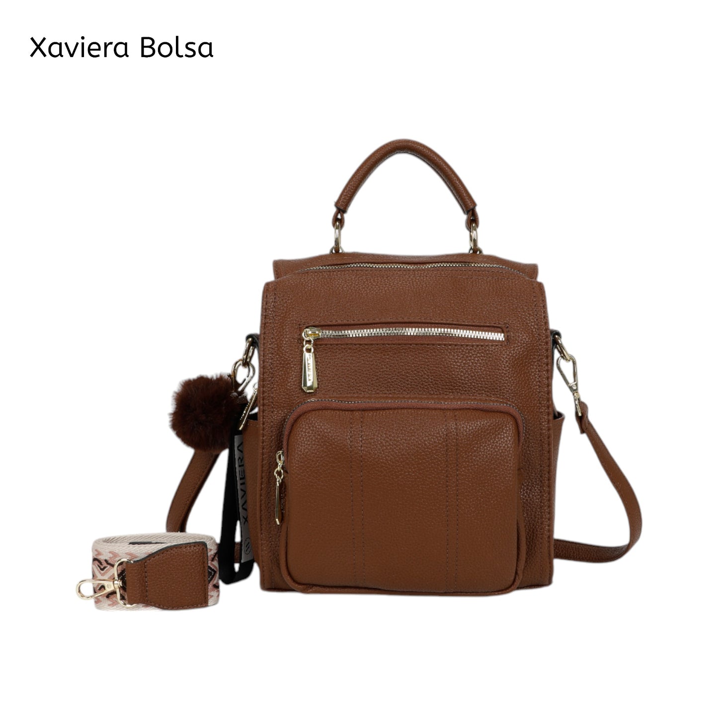 XAVIERA Bolsa Mochila Feminina com Bolsos Frontais e Alça Estampada – Ref. WX-1631