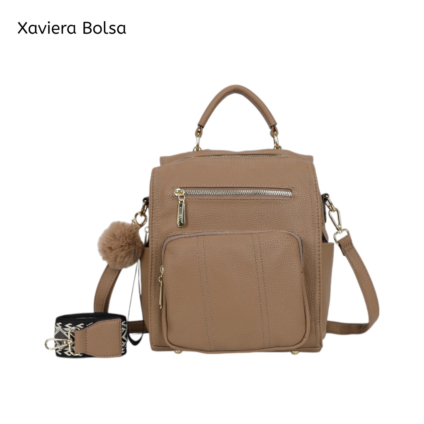 XAVIERA Bolsa Mochila Feminina com Bolsos Frontais e Alça Estampada – Ref. WX-1631