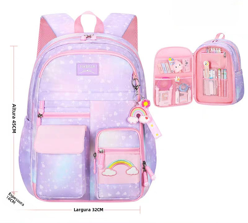 Mochila escolar infantil menina nylon impermeável colecao nova aberta estilo geladeira estudante XV-251