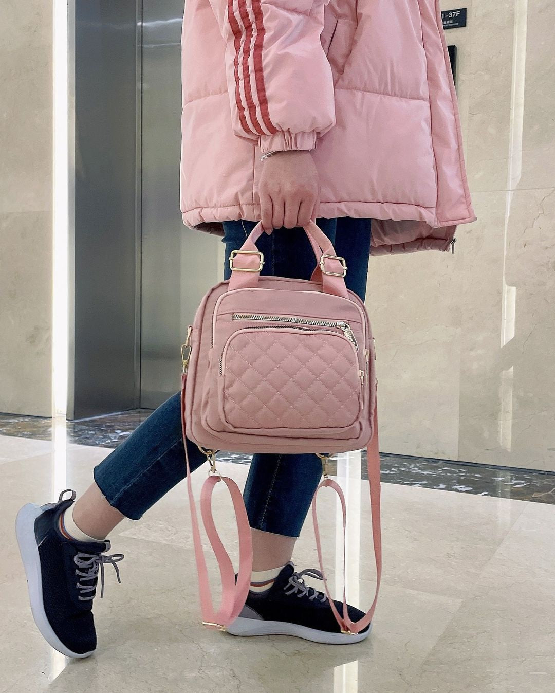 Bolsa feminina vira mochila transversal tiracolo 3 em 1 nylon impermeável multiusos XV-2974