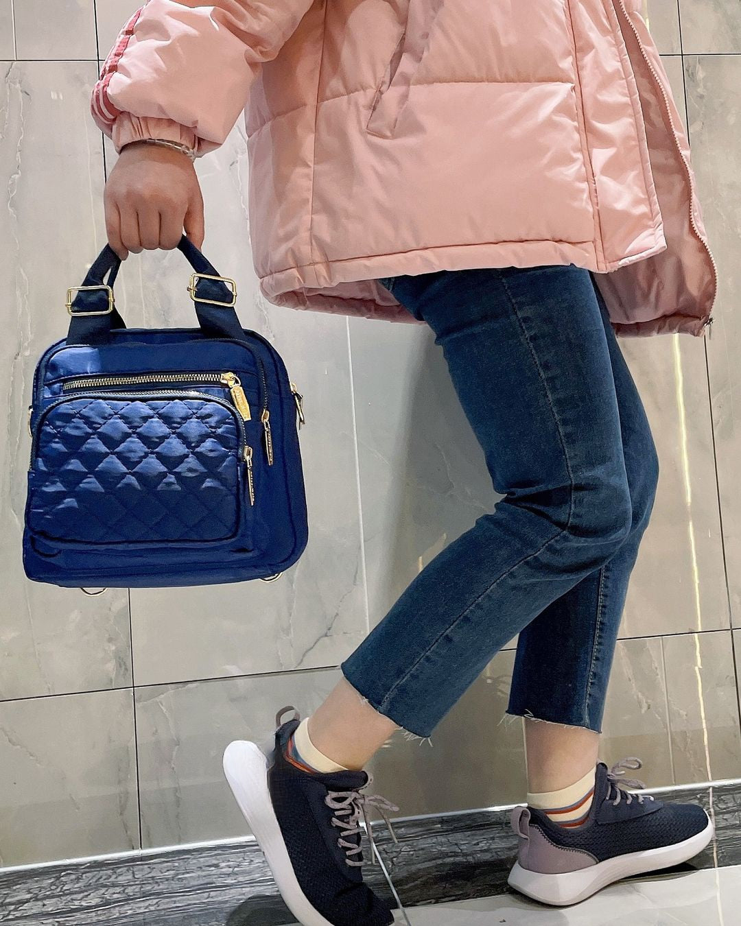 Bolsa feminina vira mochila transversal tiracolo 3 em 1 nylon impermeável multiusos XV-2974