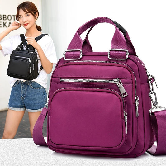 Bolsa feminina vira mochila transversal tiracolo 3 em 1 nylon impermeável multiusos XV-4070