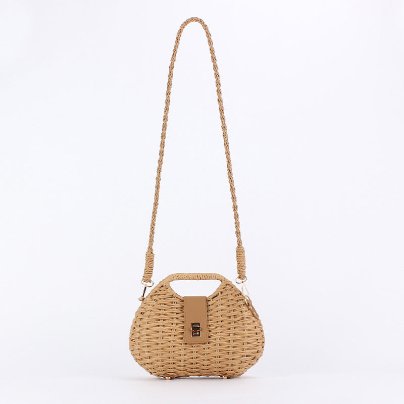 Bolsa feminina de palha Blogueira box com Alça de mao e transversal corrente ombro Design XV-0011