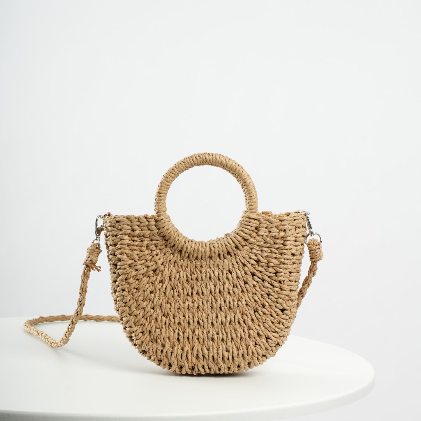 Bolsa feminina de palha pequena com Alça Transversal e Mão lua pequena