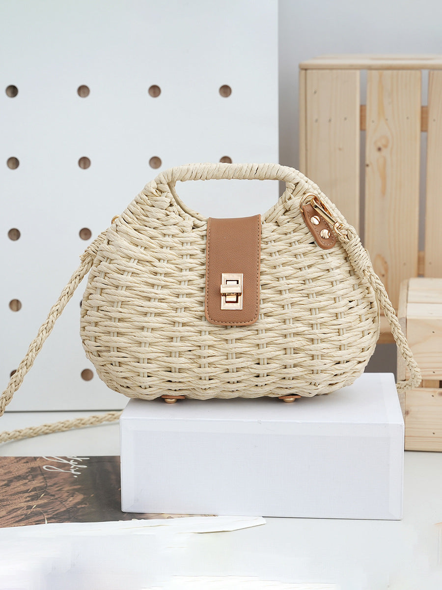 Bolsa feminina de palha Blogueira box com Alça de mao e transversal corrente ombro Design XV-0011